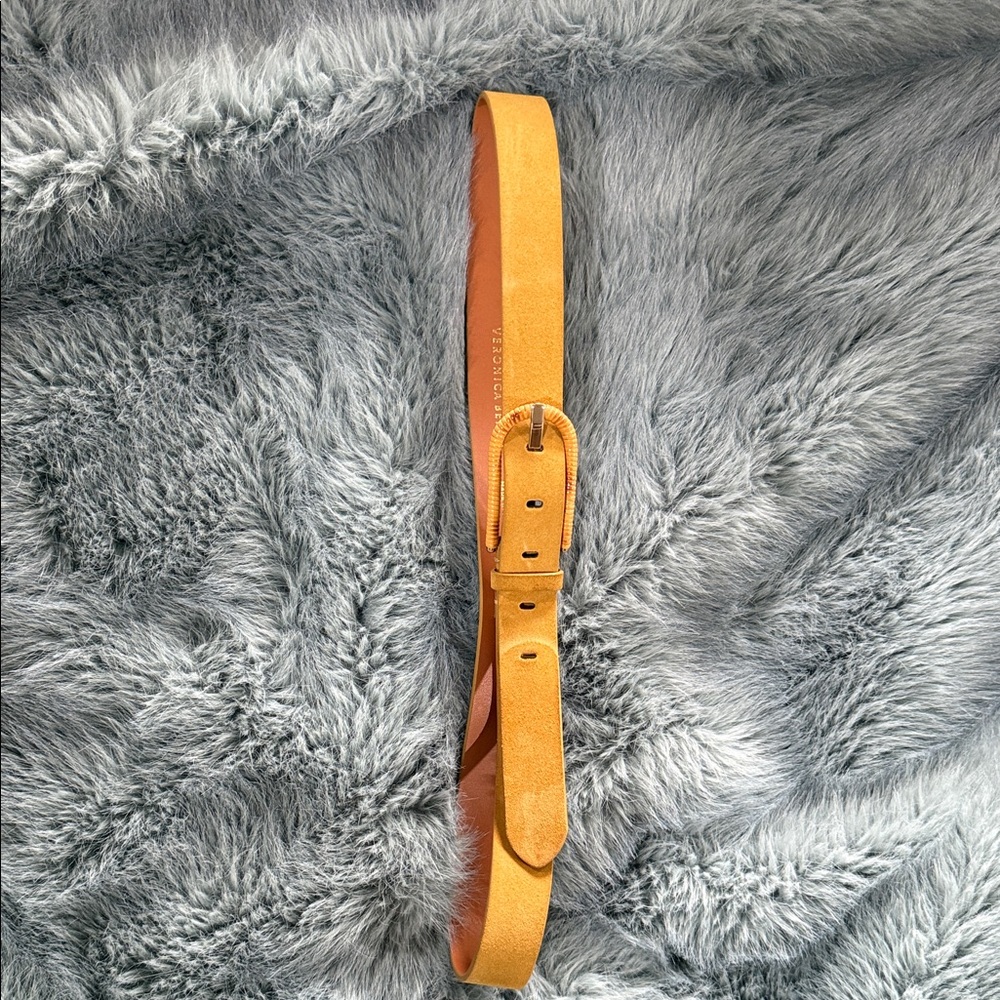 Veronica Beard designer yellow suede belt with Brown Leather Trim